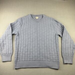 J.Crew Re-Imagined Textured Knit Sweater Men's L Basket Weave Cotton Blue